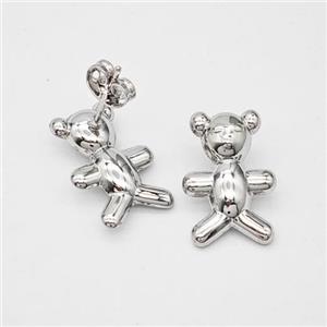 Copper Bear Stud Earrings Platinum Plated, approx 12-18mm [FN47739]