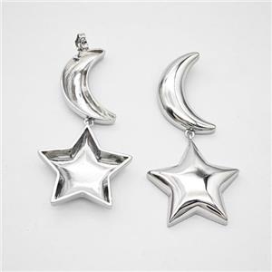 Copper Moon Star Stud Earrings Platinum Plated, approx 25mm, 15-25mm [FN47743]