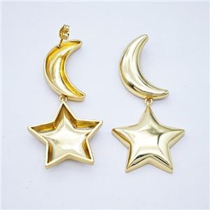Copper Moon Star Stud Earrings Gold Plated, approx 25mm, 15-25mm [FN47744]