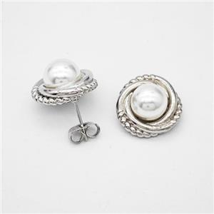Copper Flower Stud Earrings Pave Pearlized Resin Platinum Plated, approx 10mm, 18mm [FN47745]