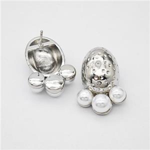 Copper Paw Stud Earrings Pave Pearlized Resin Platinum Plated, approx 18-26mm [FN47747]
