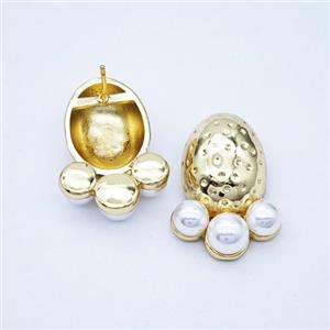 Copper Paw Stud Earrings Pave Pearlized Resin Gold Plated, approx 18-26mm [FN47748]