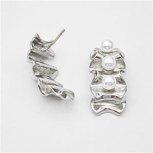 Copper Stud Earrings Pave Pearlized Resin Platinum Plated, approx 12-26mm [FN47751]