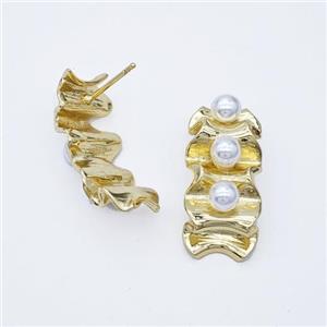 Copper Stud Earrings Pave Pearlized Resin Gold Plated, approx 12-26mm [FN47752]