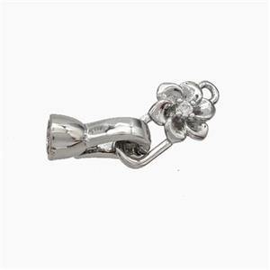 Copper Clasp Pave Zirconia Cord-End Flower Platinum Plated, approx 8-16mm, 6-13mm [FN47761]