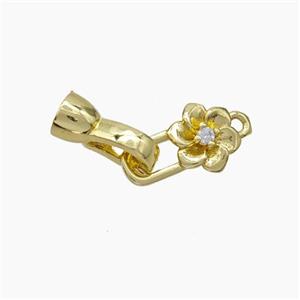 Copper Clasp Pave Zirconia Cord-End Flower Gold Plated, approx 8-16mm, 6-13mm [FN47762]