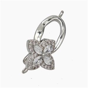 Copper Clasp Pave Zirconia Clover Platinum Plated, approx 13mm, 9-13mm [FN47763]