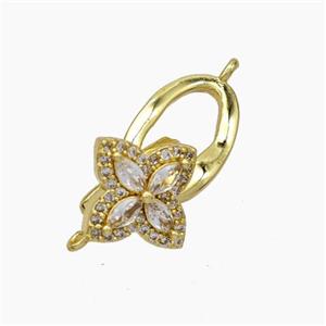 Copper Clasp Pave Zirconia Clover Gold Plated, approx 13mm, 9-13mm [FN47764]