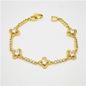 Copper Clover Bracelet Pave Zirconia Gold Plated, approx 11.5mm, 16cm length [FN47766]
