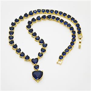Copper Necklace Pave Blue Crystal Glass Heart Gold Plated, approx 13mm, 7mm, 35cm length [FN47776]