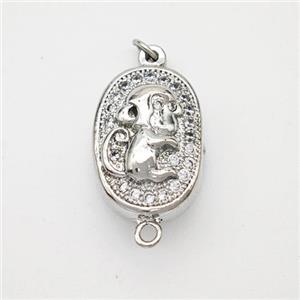 Copper Monkey Connector Pave Zirconia Chinese Zodiac Platinum Plated, approx 10-14mm [FN47785]