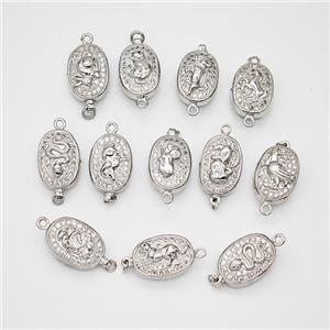 Copper Connector Pave Zirconia Chinese Zodiac Platinum Plated Mixed, approx 10-14mm [FN47788]
