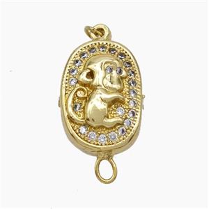 Copper Monkey Connector Pave Zirconia Chinese Zodiac Gold Plated, approx 10-14mm [FN47790]