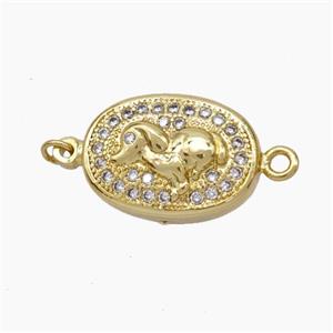Copper Boar Connector Pave Zirconia Chinese Zodiac Gold Plated, approx 10-14mm [FN47795]