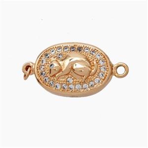 Copper Rat Connector Pave Zirconia Chinese Zodiac Rose Gold, approx 10-14mm [FN47811]