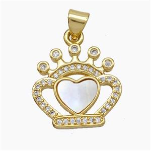 Copper Crown Heart Pendant Pave Zirconia Shell 18K Gold Plated, approx 17-18mm [FN47815]