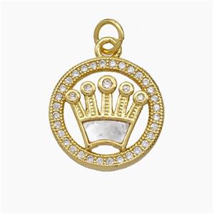 Copper Crown Pendant Pave Zirconia Shell 18K Gold Plated, approx 16mm [FN47816]