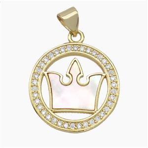 Copper Crown Pendant Pave Zirconia Shell 18K Gold Plated, approx 20mm [FN47818]