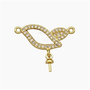 Copper Leaf Pendant Pave Zirconia Shell 2loops 18K Gold Plated, approx 9-16mm [FN47819]