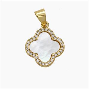 Copper Clover Pendant Micropave Zirconia Shell 18K Gold Plated, approx 14mm [FN47822]