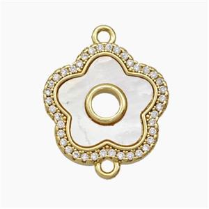 Copper Flower Connector Pave Shell Zirconia 18K Gold Plated, approx 17-18mm [FN47823]