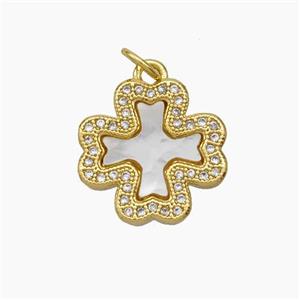 Copper Clover Pendant Micropave Zirconia Shell 18K Gold Plated, approx 16mm [FN47824]