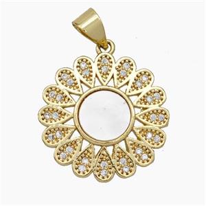 Copper Flower Pendant Micropave Zirconia Shell 18K Gold Plated, approx 18mm [FN47828]