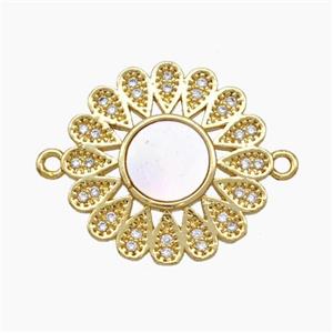 Copper Flower Connector Micropave Zirconia Shell 18K Gold Plated, approx 18mm [FN47829]