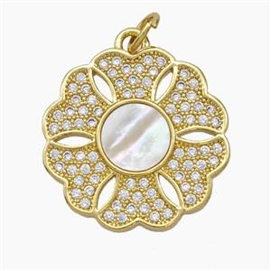 Copper Flower Pendant Micropave Zirconia Shell 18K Gold Plated, approx 19mm [FN47830]