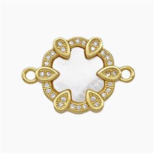 Copper Flower Connector Micropave Zirconia Shell 18K Gold Plated, approx 16mm [FN47832]