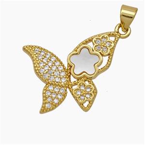 Copper Butterfly Pendant Micropave Zirconia Shell 18K Gold Plated, approx 18-22mm [FN47833]