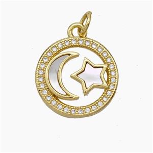Copper Moon Star Pendant Micropave Zirconia Shell 18K Gold Plated, approx 15.5mm [FN47834]