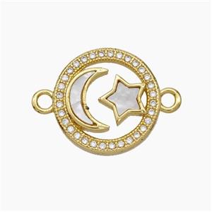 Copper Moon Star Connector Micropave Zirconia Shell 18K Gold Plated, approx 15.5mm [FN47835]