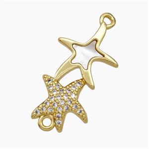 Copper Starfish Connector Micropave Zirconia Shell 18K Gold Plated, approx 13-25mm [FN47838]