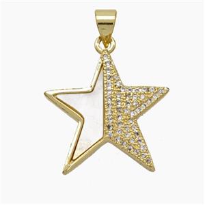 Copper Star Pendant Micropave Zirconia Shell 18K Gold Plated, approx 20mm [FN47840]