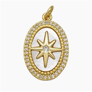 Copper Northstar Pendant Micropave Zirconia Shell Oval 18K Gold Plated, approx 15-20mm [FN47841]