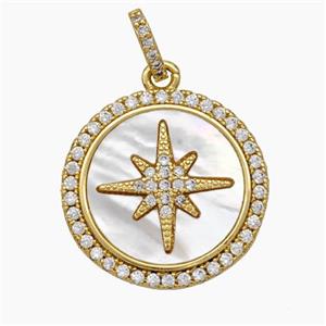 Copper Northstar Pendant Micropave Zirconia Shell Circle 18K Gold Plated, approx 22mm [FN47842]