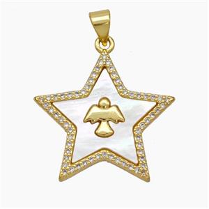 Copper Star Pendant Micropave Zirconia Shell Angel 18K Gold Plated, approx 24mm [FN47844]
