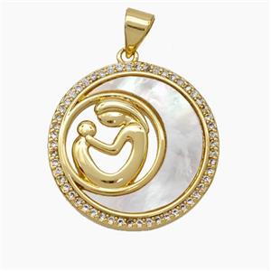 Copper Moon Pendant Micropave Zirconia Shell MOM 18K Gold Plated, approx 22mm [FN47845]