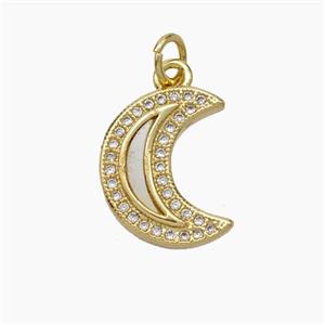 Copper Moon Pendant Micropave Zirconia Shell 18K Gold Plated, approx 12-15mm [FN47848]