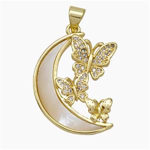 Copper Moon Butterfly Pendant Micropave Zirconia Shell 18K Gold Plated, approx 20-24mm [FN47851]