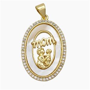 Copper MOM Pendant Micropave Zirconia Shell Love Baby Oval 18K Gold Plated, approx 18-25mm [FN47854]