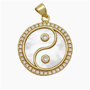Copper Taichi Pendant Micropave Zirconia Shell Yinyang 18K Gold Plated, approx 21mm [FN47856]