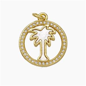 Copper Coconut Tree Pendant Micropave Zirconia Shell Palm 18K Gold Plated, approx 18mm [FN47857]