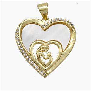 Copper Heart Pendant Micropave Zirconia Shell Baby MOM 18K Gold Plated, approx 21mm [FN47858]
