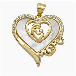 Copper hEART Pendant Micropave Zirconia Shell MOM Baby 18K Gold Plated, approx 22mm [FN47859]