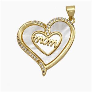 Copper Heart Pendant Micropave Zirconia Shell MOM 18K Gold Plated, approx 24mm [FN47860]