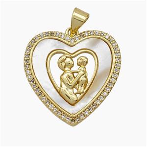 Copper Heart Pendant Micropave Zirconia Shell MOM Baby 18K Gold Plated, approx 22mm [FN47861]