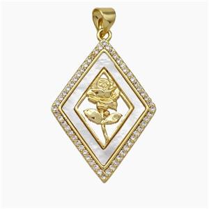 Copper pendant pave zircon and white shell bead, Gold Plated, approx 20-29mm [FN47862]