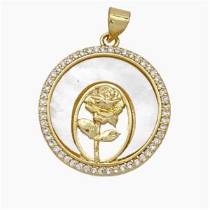 Copper Flower Pendant Micropave Zirconia Shell 18K Gold Plated, approx 22mm [FN47863]